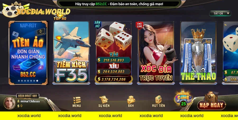 Giao diện game casino trực tuyến với nhiều trò chơi hấp dẫn.
