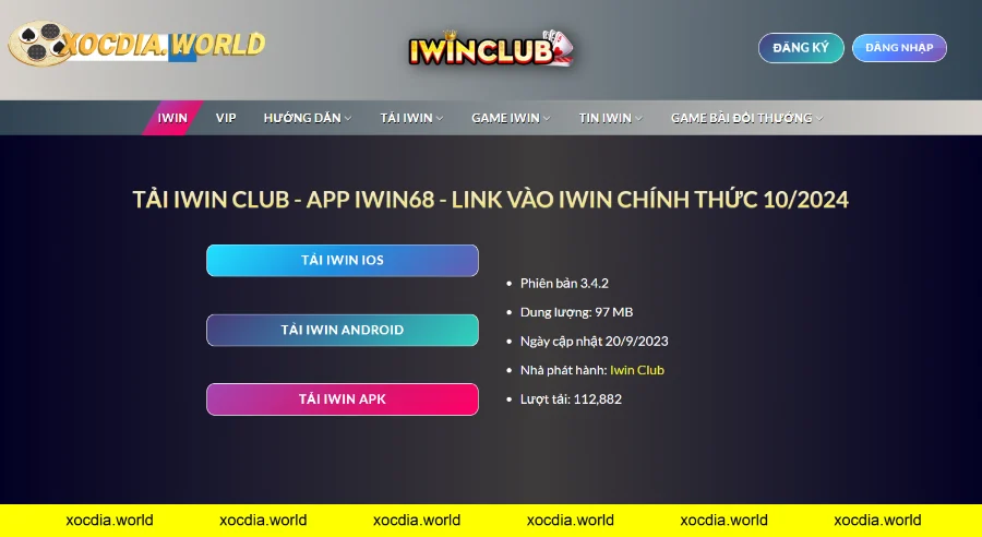 Giao diện trang tải app Iwin phiên bản mới nhất