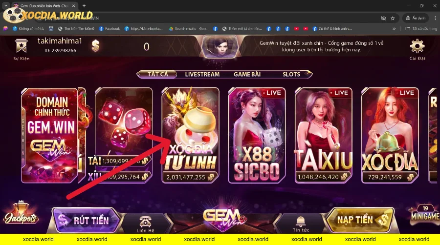 Giao diện trò chơi xóc đĩa tứ linh trực tuyến GEMWIN