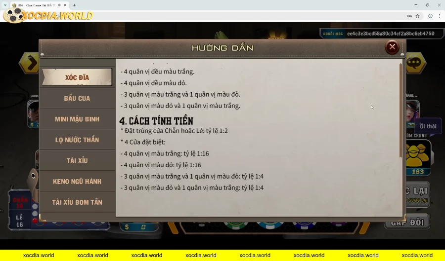 Hướng dẫn cách tính tiền trong game xóc đĩa online