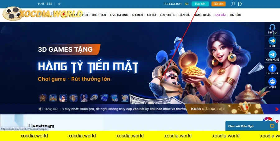 Hướng dẫn nạp tiền xóc đĩa Kubet
