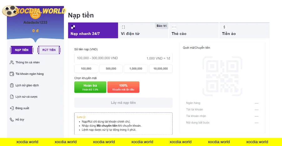 Hướng dẫn nạp tiền/rút tiền tại Hi88