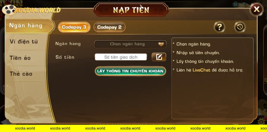 Hướng dẫn nạp tiền/rút tiền tại Iwin