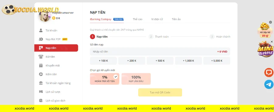 Hướng dẫn nạp tiền/rút tiền tại May88