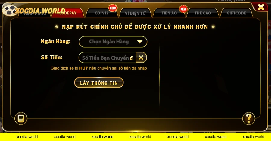Hướng dẫn nạp tiền/rút tiền tại X8club