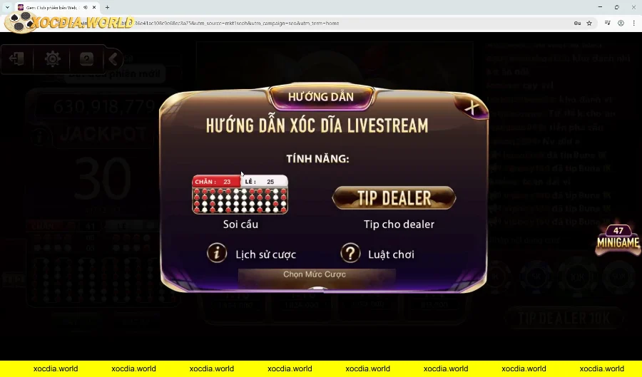 Hướng dẫn tính năng chơi xóc đĩa livestream Gemwin