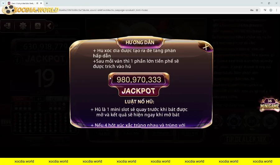 Số tiền jackpot xóc đĩa GEMWIN